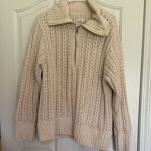 Aerie Cozy Cream Half-Zip Knit Sweater